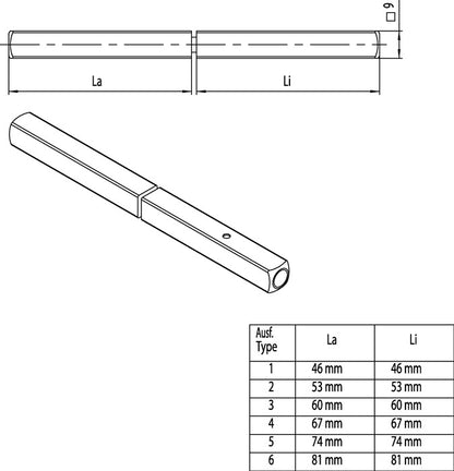 Ogro Panik-Stift 120 FS SECURE ( 3000267142 ) Vierkant 9 mm geteilter Vollstift