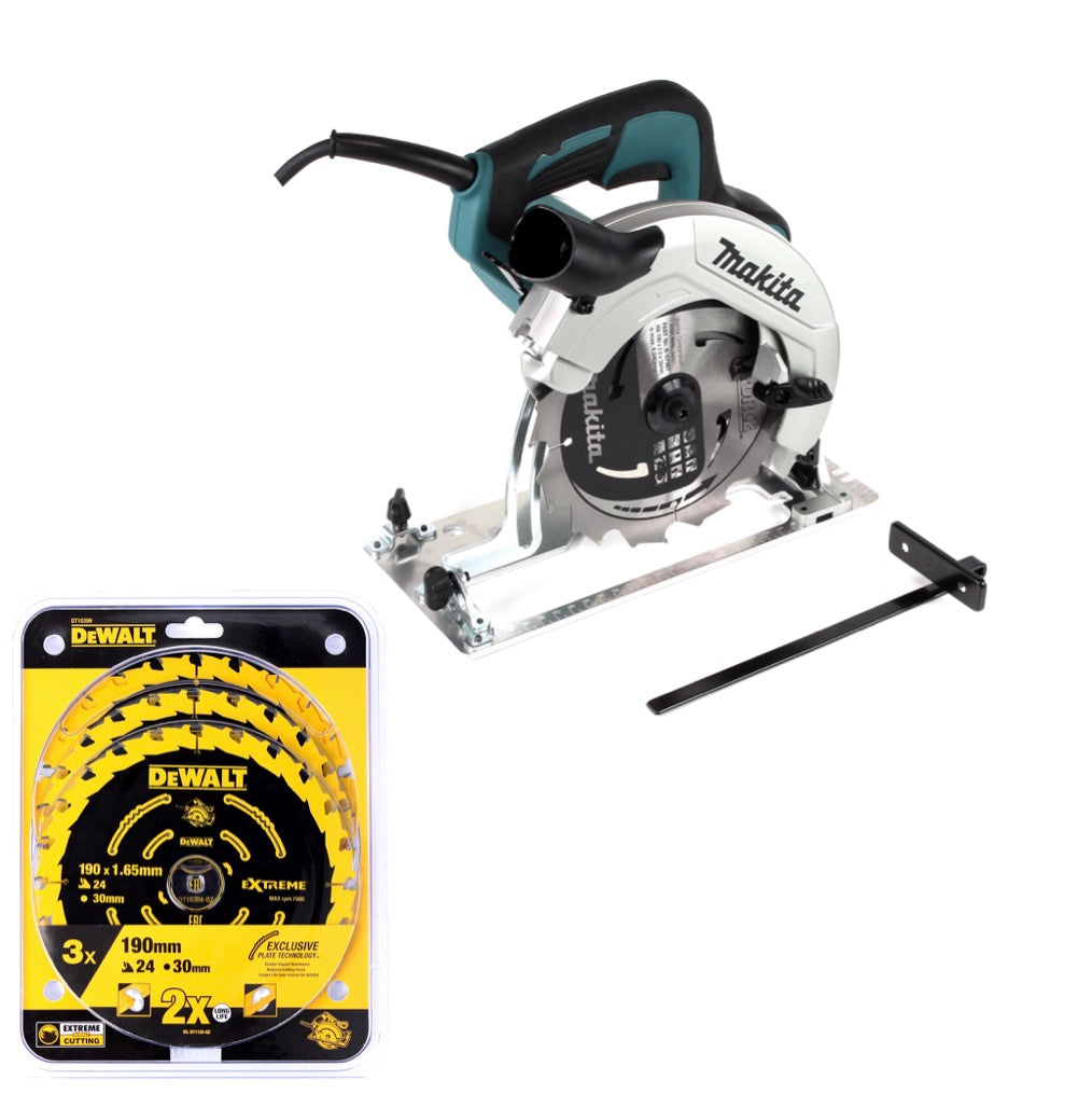 Makita HS 7611 1600W Handkreissäge 190 mm + Hartmetallsägeblatt + DeWalt DT10399 - 3x Extreme Kreissägeblatt - Toolbrothers