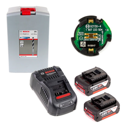 Bosch GSR 18 V-85 C Akku Bohrschrauber 18V 110Nm Solo in L-Boxx mit GCY 30-4 Connectivity Modul und 2x 5,0 Ah Akku + Ladegerät + 25 tlg. Spiralbohrer Set - Toolbrothers