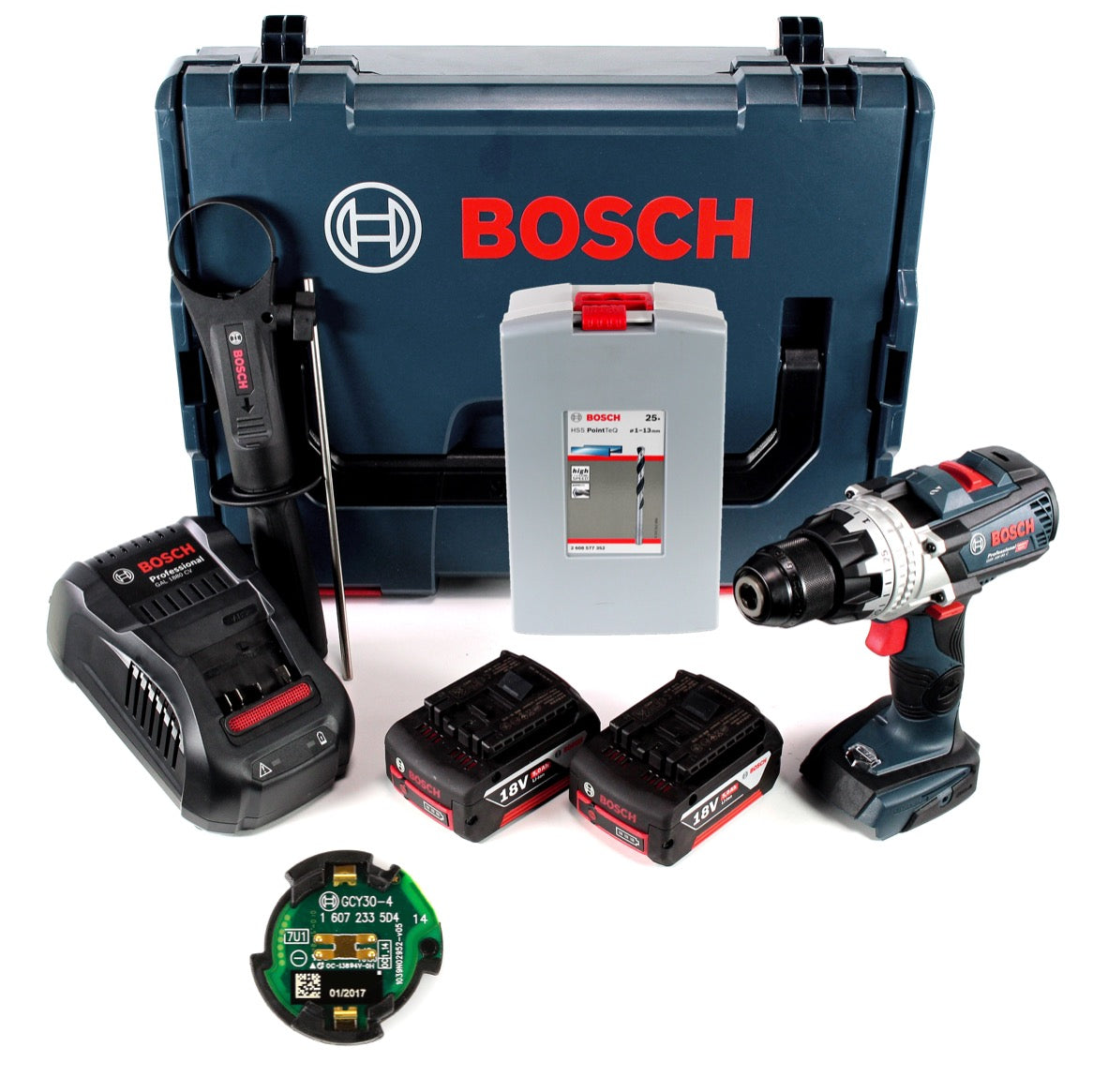 Bosch GSR 18 V-85 C Akku Bohrschrauber 18V 110Nm Solo in L-Boxx mit GCY 30-4 Connectivity Modul und 2x 5,0 Ah Akku + Ladegerät + 25 tlg. Spiralbohrer Set - Toolbrothers