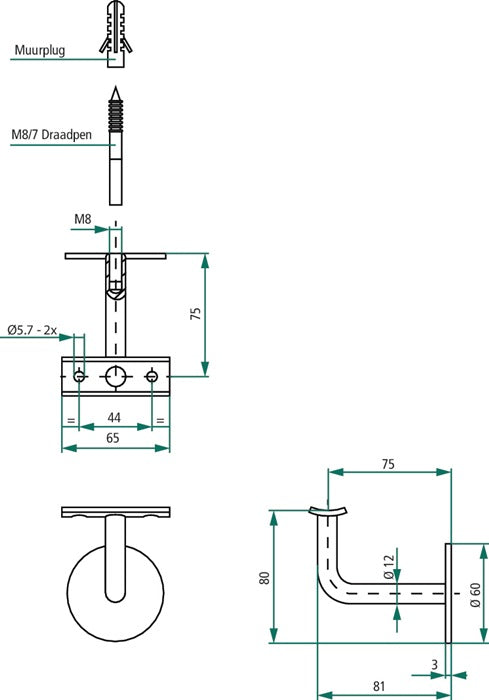 Intersteel Handlaufträger ( 3000210972 ) Edelstahl matt gewölbte Auflage