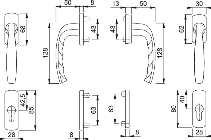 Hoppe Balkongarnitur New York 0810/961N/U10/… ( 3000203701 ) Aluminium F9016 Vierkant 7 mm