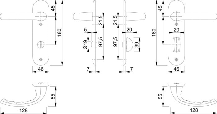 Hoppe Kurzschildgarnitur Tôkyô 1710/273KP ( 3000252600 ) Aluminium F1 Drückergarnitur