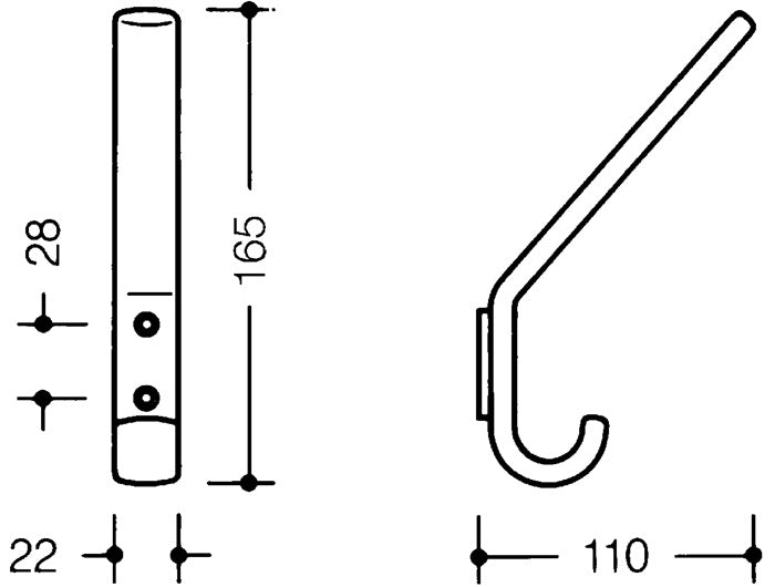 HEWI Garderobenhaken 477.90.070 ( 3000206897 ) einfach Ausladung 108 mm Höhe 163 mm