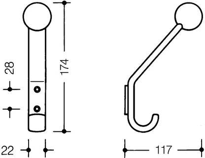 HEWI Garderobenhaken 477.90.080 ( 3000206925 ) einfach Ausladung 116 mm Höhe 172 mm