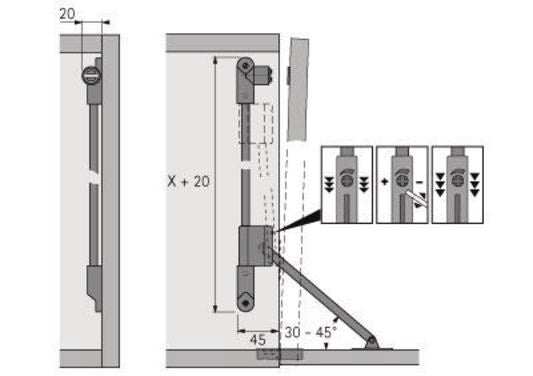 Hettich Klappenhalter Klassik D mit Magnet-Zuhaltung ( 8000609144 ) Stahl vernickelt Länge 290 mm