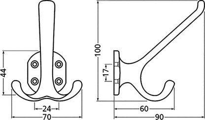 Hermeta Huthaken 0028 ( 3000283271 ) zweifach Ausladung 90 mm Höhe 100 mm