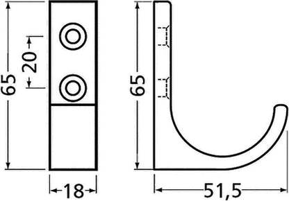 Patère Hermeta 0149 (3000283276) saillie simple 51,5 mm hauteur 65 mm