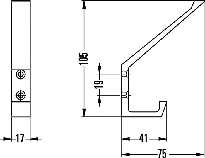 Hermeta Huthaken 0138 ( 3000283348 ) einfach Ausladung 76 mm Höhe 105 mm