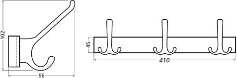 Hermeta Huthakenleiste 0822-0823 ( 3000283319 ) 3 Haken Ausladung 96 mm Höhe 102 mm