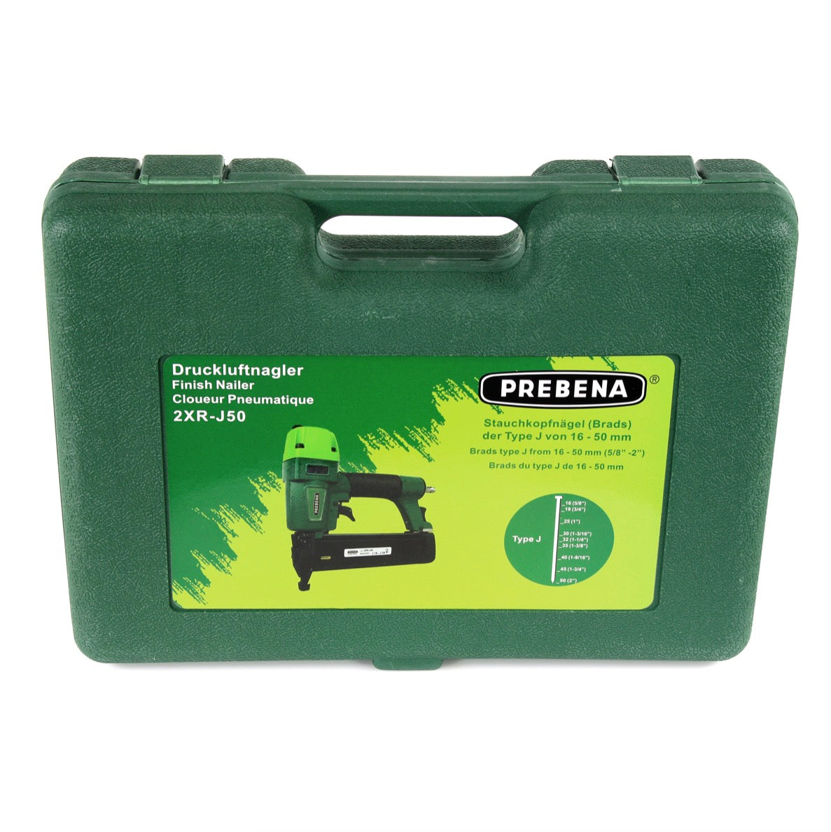 Prebena 2XR-J50 Druckluftnagler im Transportkoffer + Prebena Stauchkopfnägel Brads 25 mm 5000 Stück - aus verzinktem Stahl, geharzt - Toolbrothers