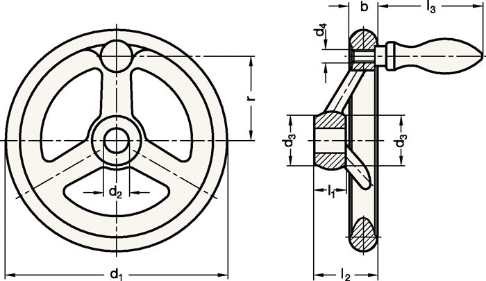 Ganter Handrad GN 950 ( 4601000246 ) b 17 mm d1 140 mm d2 14 mm