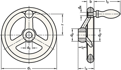 Ganter Handrad GN 950 ( 4601000246 ) b 17 mm d1 140 mm d2 14 mm