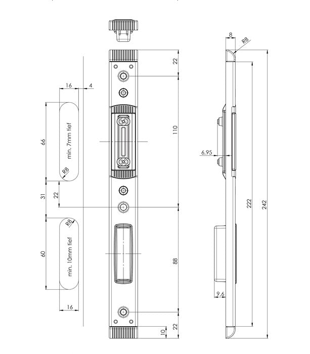 FUHR Schließteil 59046 ( 3000254348 ) Falle/Riegel links / rechts silberfarbig