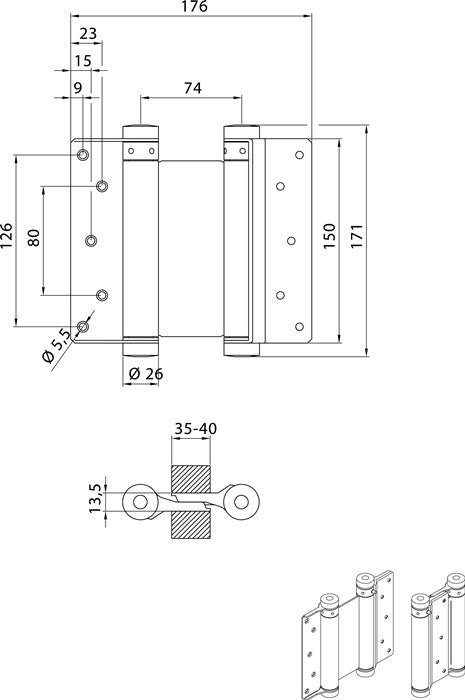 DENI Pendeltürband ( 3000215040 ) Stahl vernickelt 40 kg Türstärke 35-40 mm