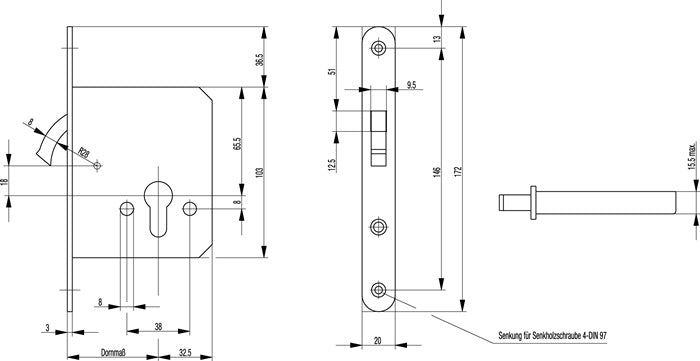 Serrure à pêne circulaire BKS 0371/0372 (3000250897) pêne circulaire 20 x 172 mm