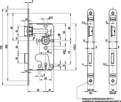 BKS Zimmertür-Einsteckschloss 0215 ( 3000251045 ) BB 20/ 55/72/8 mm DIN links Klasse 1 Kunststoff