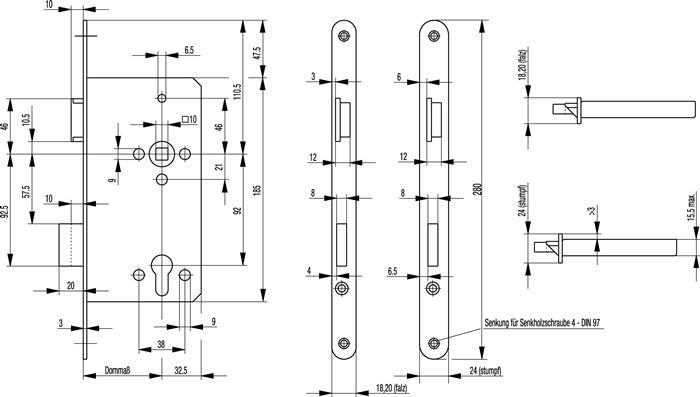 Serrure à mortaiser pour porte d'entrée BKS 0024 (3322024113) PZW 22/55/92/10 mm DIN droite