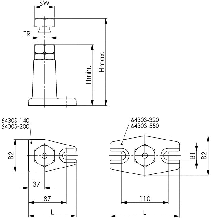 Vérin AMF n° 6430S Atlas (4000833128) taille 200 hauteur 140 - 200 mm