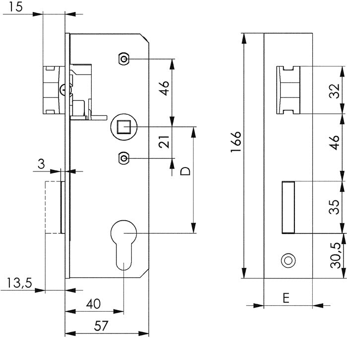 Serrure AMF 143U (3311021064) DIN gauche / droite PZW entraxe 40 mm