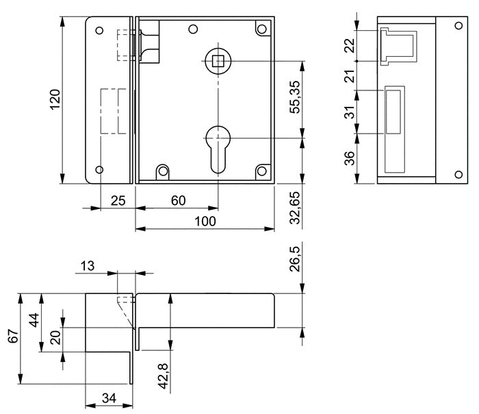 AMF Schließkappenschloss 2 ( 3311021052 ) DIN links PZW Dornmaß 60 mm