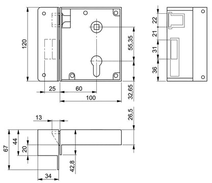 AMF verrouillage capuchon serrure 2 (3311021052) DIN gauche PZW entraxe 60 mm