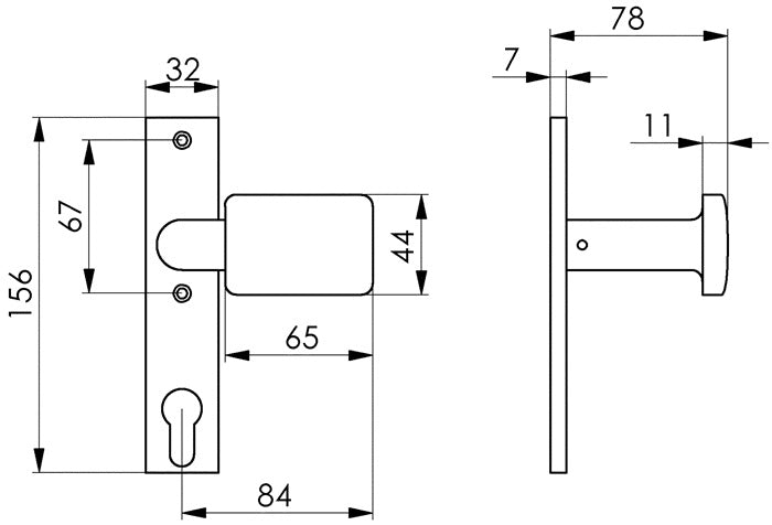 Bouton de porte AMF plaque courte 486Z (3311121003) carré fixe 8 mm