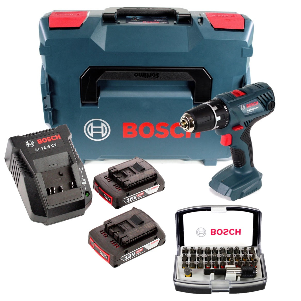 Bosch Professional GSR 18V-21 Akku Bohrschrauber 18V 55Nm + 2x Akku 2,0Ah + Ladegerät + Bit-Set + L-Boxx - Toolbrothers