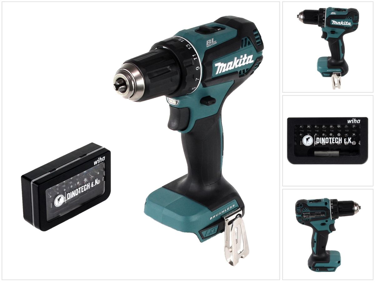 Makita DDF 485 Z Akku Bohrschrauber 18 V 50Nm + Wiha Bit Set 31 tlg. Bitbox - ohne Akku, ohne Ladegerät - Toolbrothers