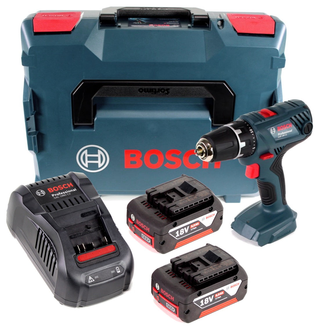 Bosch Professional GSR 18V-21 Akku Bohrschrauber 18V 55Nm + 2x Akku 5,0Ah + Ladegerät + L-Boxx - Toolbrothers