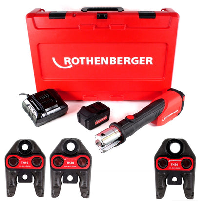 Rothenberger ROMAX 4000 Basic Set Akku Pressmaschine 18V 34kN + 1x Akku 4,0Ah + Ladegerät + 3x Pressbacken TH + Koffer ( 1000001925 ) - Toolbrothers