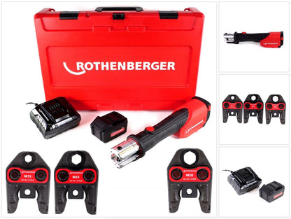 Rothenberger ROMAX 4000 Basic Set Akku Pressmaschine 18V 34 kN + 1x Akku 4,0Ah + Ladegerät + 3x Pressbacken M + Koffer ( 1000001927 ) - Toolbrothers