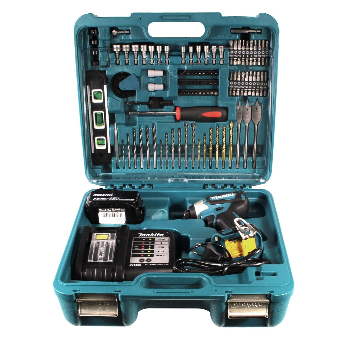 Makita DTD 155 SMTK Akku Schlagschrauber 18V 140Nm Brushless + 1x Akku 4,0Ah + Ladegerät + 101tlg. Zubehörset im Koffer - Toolbrothers