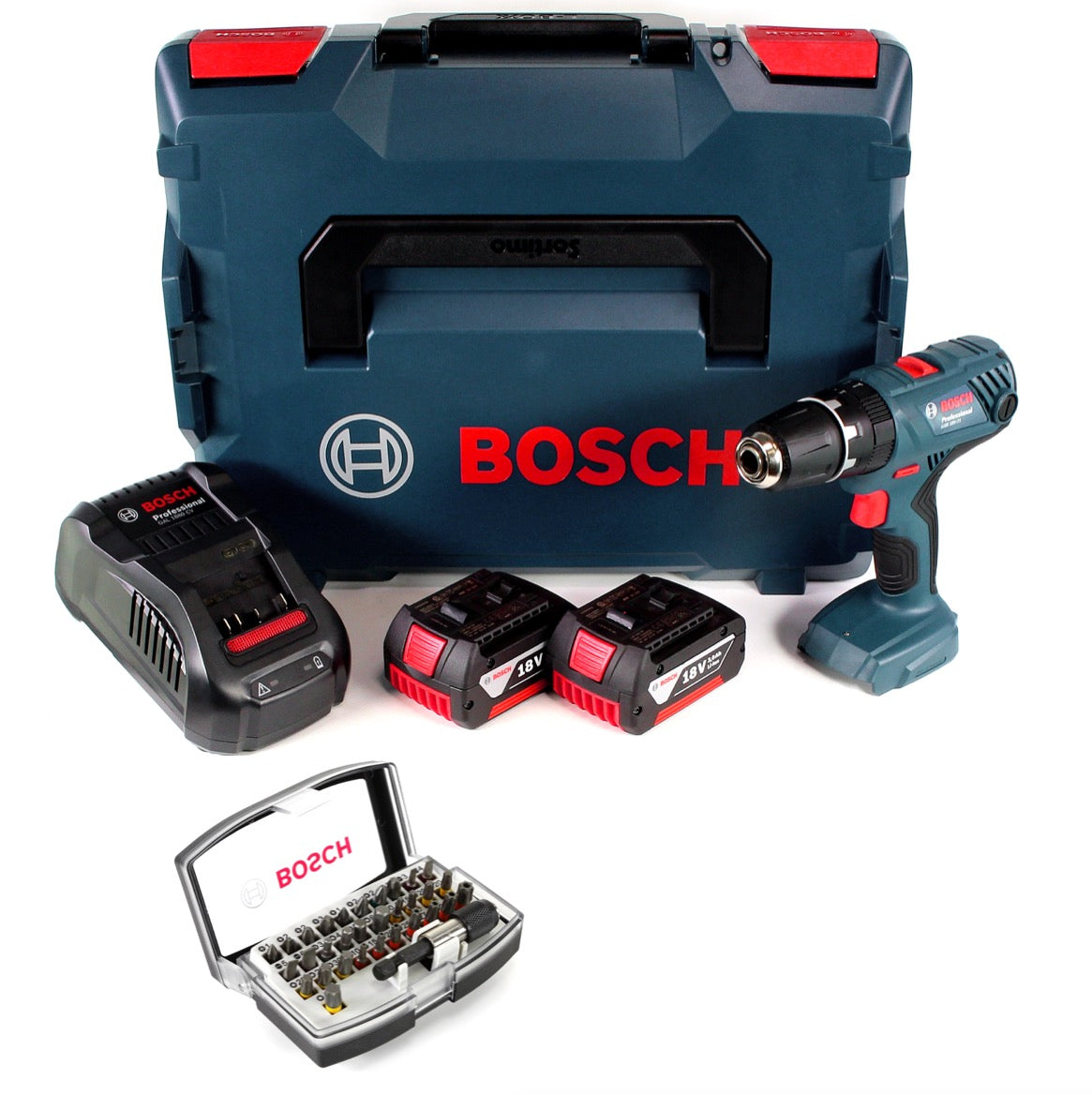 Bosch Professional GSB 18V-21 Akku Schlagbohrschrauber 18V 55Nm + 2x Akku 3,0Ah + Ladegerät + Bit-Set + L-Boxx - Toolbrothers