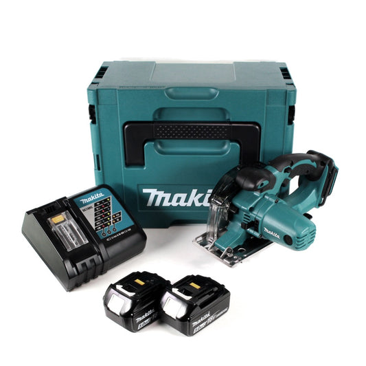 Makita DCS 552 RTJ 18 V Akku Metall Handkreissäge 136 mm im Makpac + 2x 5,0 Ah Akku und Lader + Sägeblatt und Schutzbrille - Toolbrothers