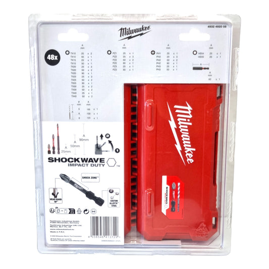 Jeu d'embouts Milwaukee Shockwave 1/4" 48 pièces PH / PZ / TX / HEX ( 4932492005 )