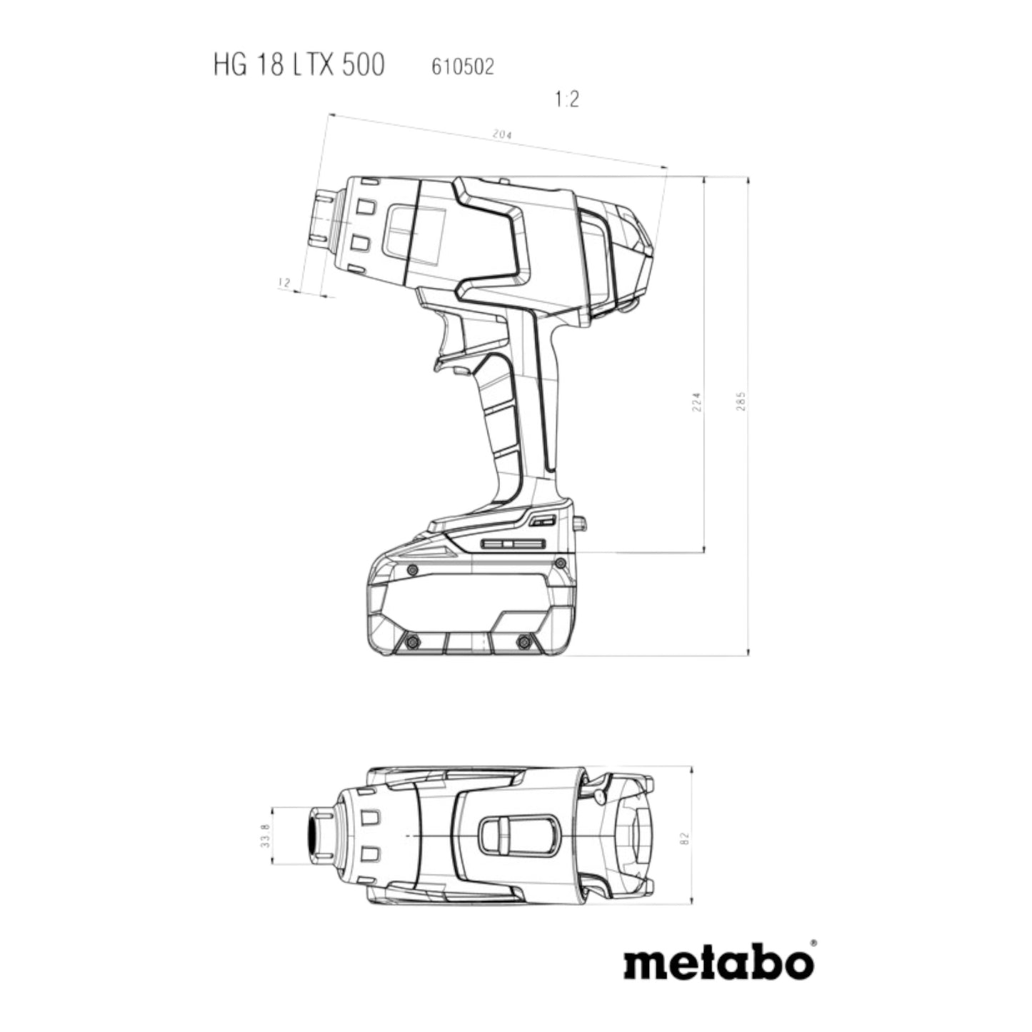 Metabo HG 18 LTX 500 Akku Heißluftgebläse 18 V 300 / 500 °C Solo ( 610502850 ) - ohne Akku, ohne Ladegerät