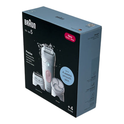 BRAUN Silk Epil 5-060 épilateur femme pour une épilation longue durée + accessoire tondeuse + accessoire peeling blanc / rose flamant rose