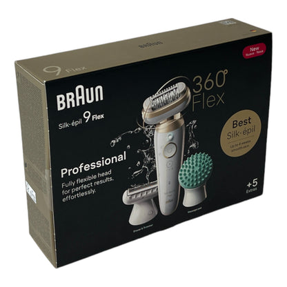 BRAUN Silk Epil 9-071 3D Flex Epilierer Damen Haarentferner für langanhaltende Haarentfernung + Rasieraufsatz + Massageaufsatz Weiß / Gold