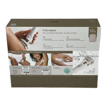 BRAUN Silk Epil 9-071 3D Flex Epilierer Damen Haarentferner für langanhaltende Haarentfernung + Rasieraufsatz + Massageaufsatz Weiß / Gold