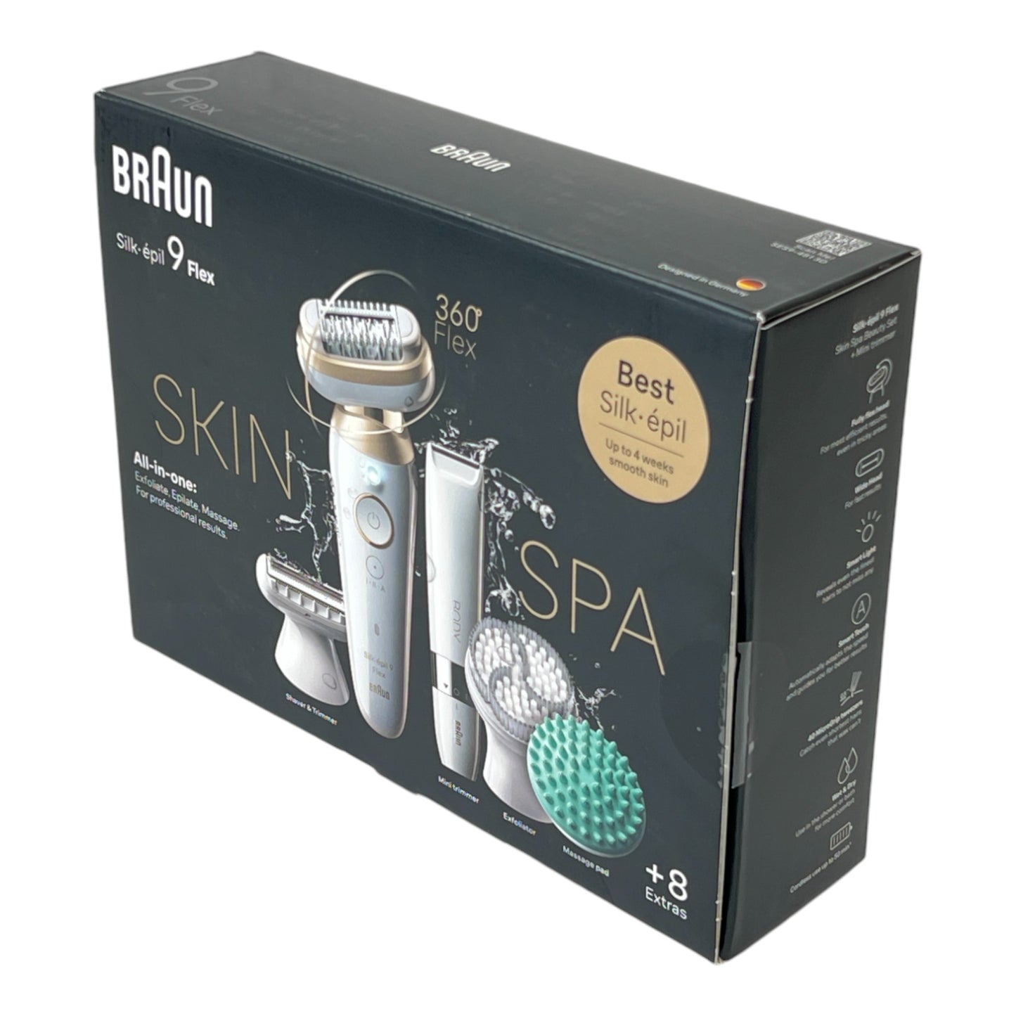 BRAUN Silk Epil 9-481 3D Flex SkinSpa Epilierer Damen Haarentferner für langanhaltende Haarentfernung + Mini-Rasierer All-in-One Set Weiß / Gold