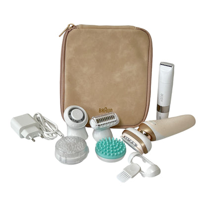 BRAUN Silk Epil 9-481 3D Flex SkinSpa Epilierer Damen Haarentferner für langanhaltende Haarentfernung + Mini-Rasierer All-in-One Set Weiß / Gold