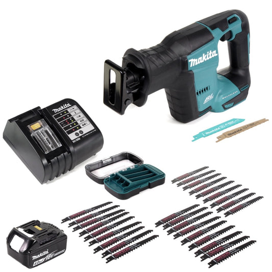 Makita DJR 188 Akku Reciprosäge 18 V Brushless Säbelsäge + 1x 4,0 Ah Akku + Ladegerät + 27 tlg. Sägeblatt-Set - Toolbrothers