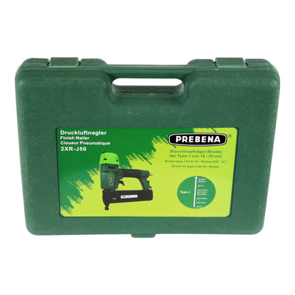 Prebena 2XR-J50 Druckluftnagler 4,0 - 7,0 Bar + PROFI-J-BOX Stauchkopfnägel Brads 12500 Stk. + Koffer