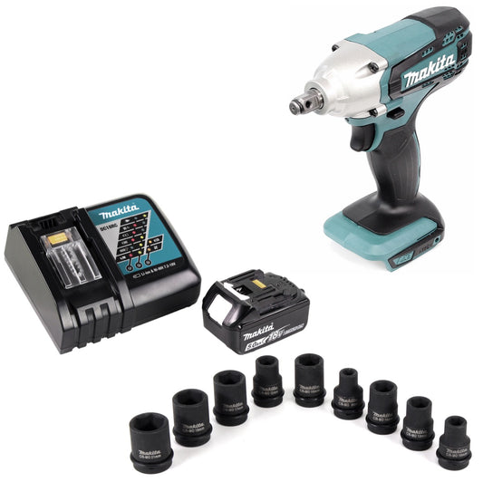 Makita DTW 190 RT1 18 V Li-Ion Akku Schlagschrauber 1/2" + 1 x 5,0 Ah Akku + Ladegerät + 9 tlg. Stecknuss-Set - Toolbrothers