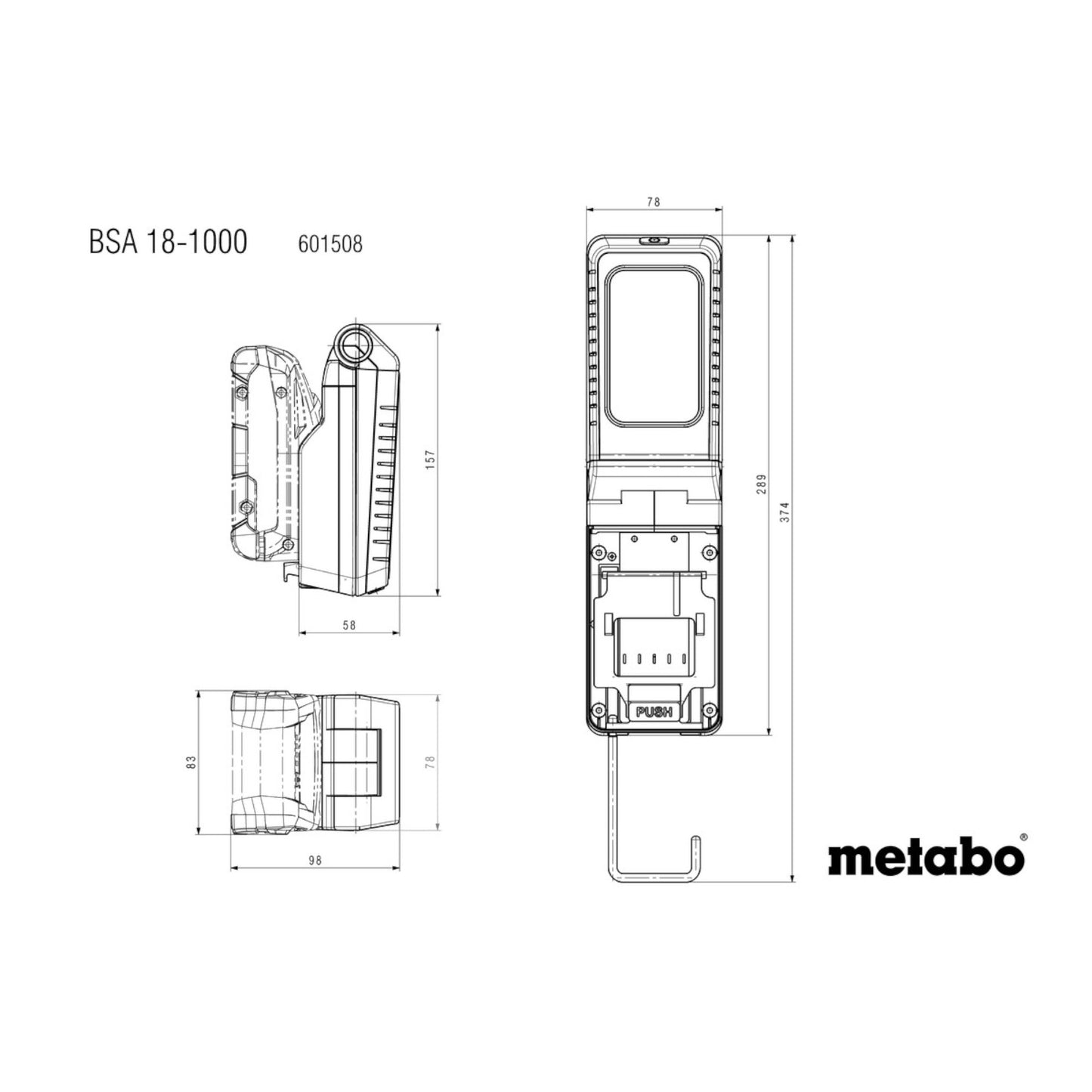 Metabo BSA 18-1000 Akku Baustrahler 18 V 1000 lm + 2x Akku 2,0 Ah + Ladegerät