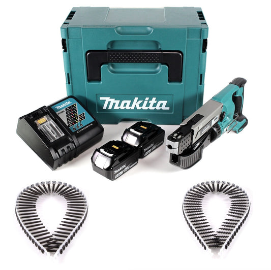 Makita DFR 550 RTJ Akku Magazinschrauber 18 V 25-55mm + 2x Akku 5,0Ah + Ladegerät + 4000x Schraube + Makpac - Toolbrothers