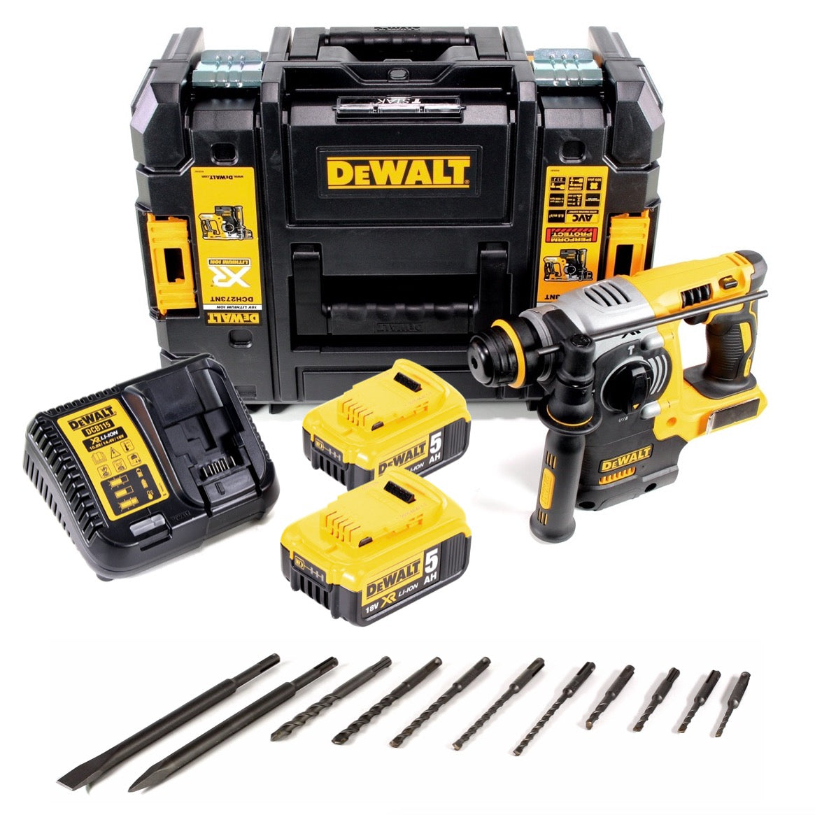 DeWalt DCH 273 P2 Akku Kombihammer 18V 2,1J SDS-Plus Brushless + 2x Akku 5,0Ah +Ladegerät + TSTAK + 11x Bohrer - Toolbrothers