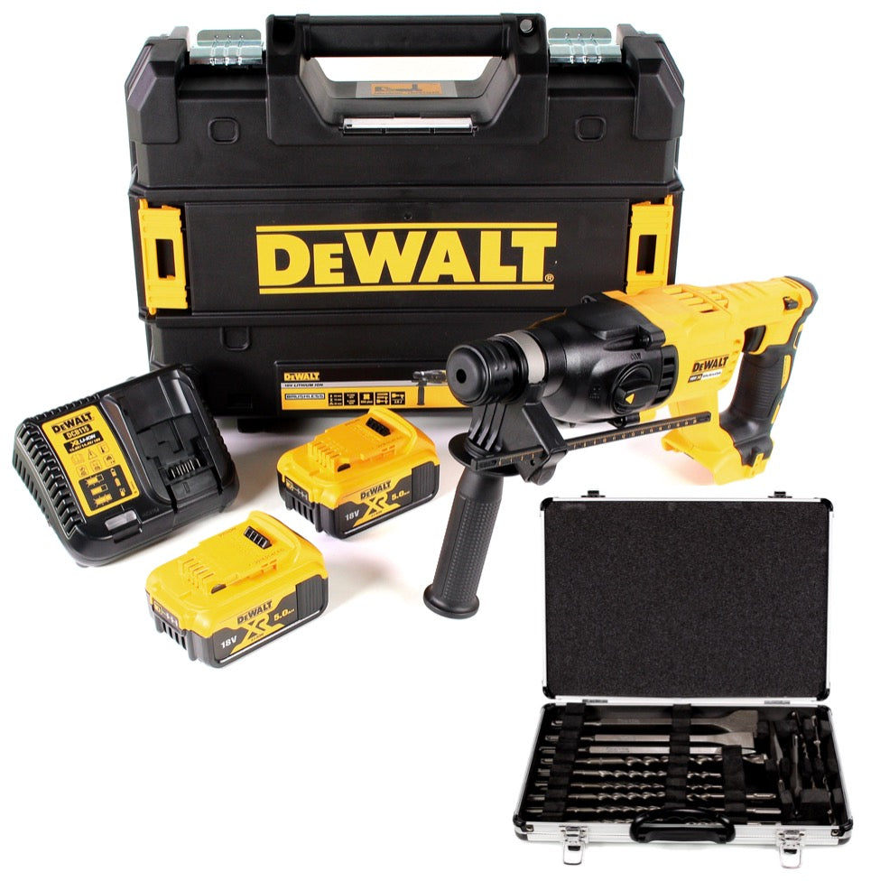 DeWalt DCH 133 P2 Akku Kombihammer 18V 2,6J SDS plus Brushless + 2x Akku 5,0Ah + Ladegerät + TSTAK + 17 tlg Bohrer Meißel Set - Toolbrothers