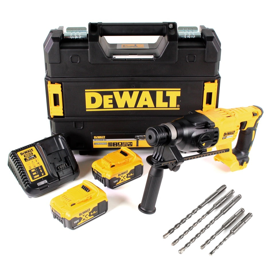 DeWalt DCH 133 P2 Akku Kombihammer 18V 2,6J SDS plus Brushless + 2x Akku 5,0Ah + Ladegerät + TSTAK + 5x Hartmetall Bohrer - Toolbrothers